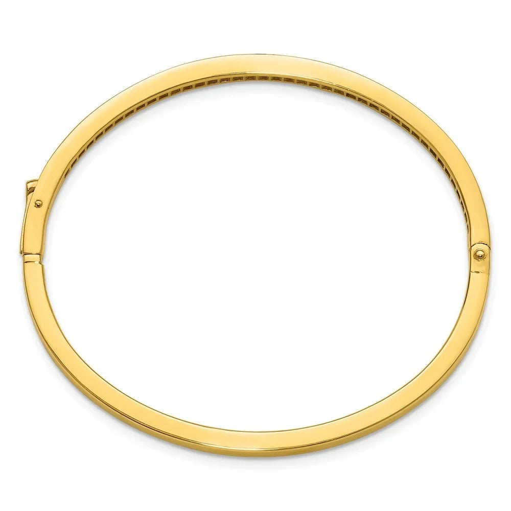 Fine Gold-tone for Jewelry Silver Polished Sterling 925 Women Bracelet CZ Bangle Hinged Auriga