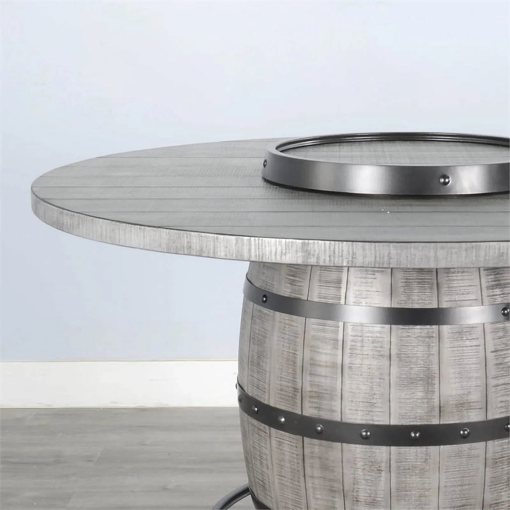 Pub Table Sunny Designs Wine Gray Barrel in with Mahogany Alpine Round Base