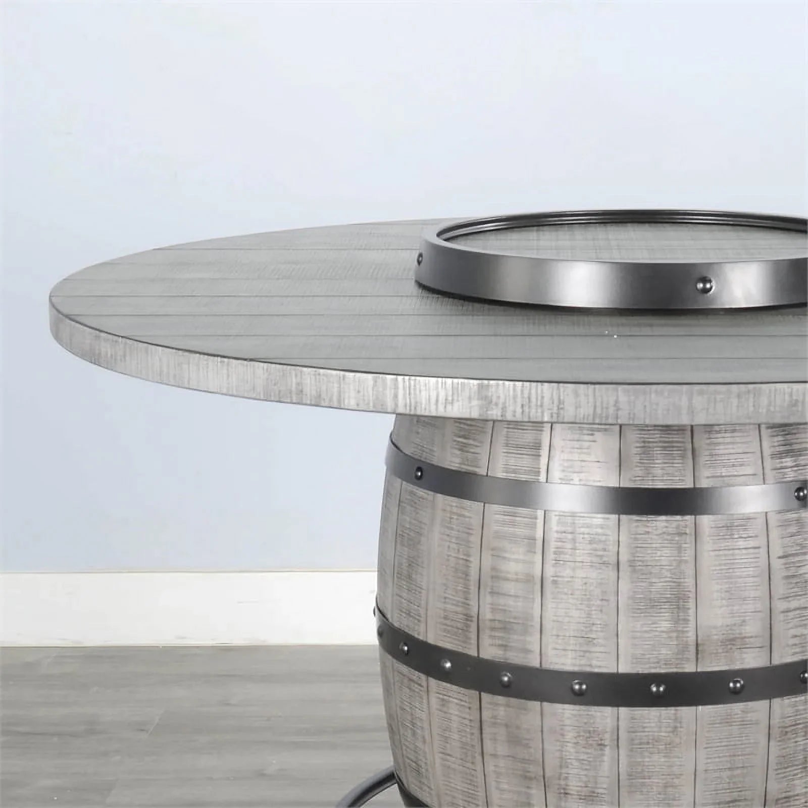 Pub Table Sunny Designs Wine Gray Barrel in with Mahogany Alpine Round Base