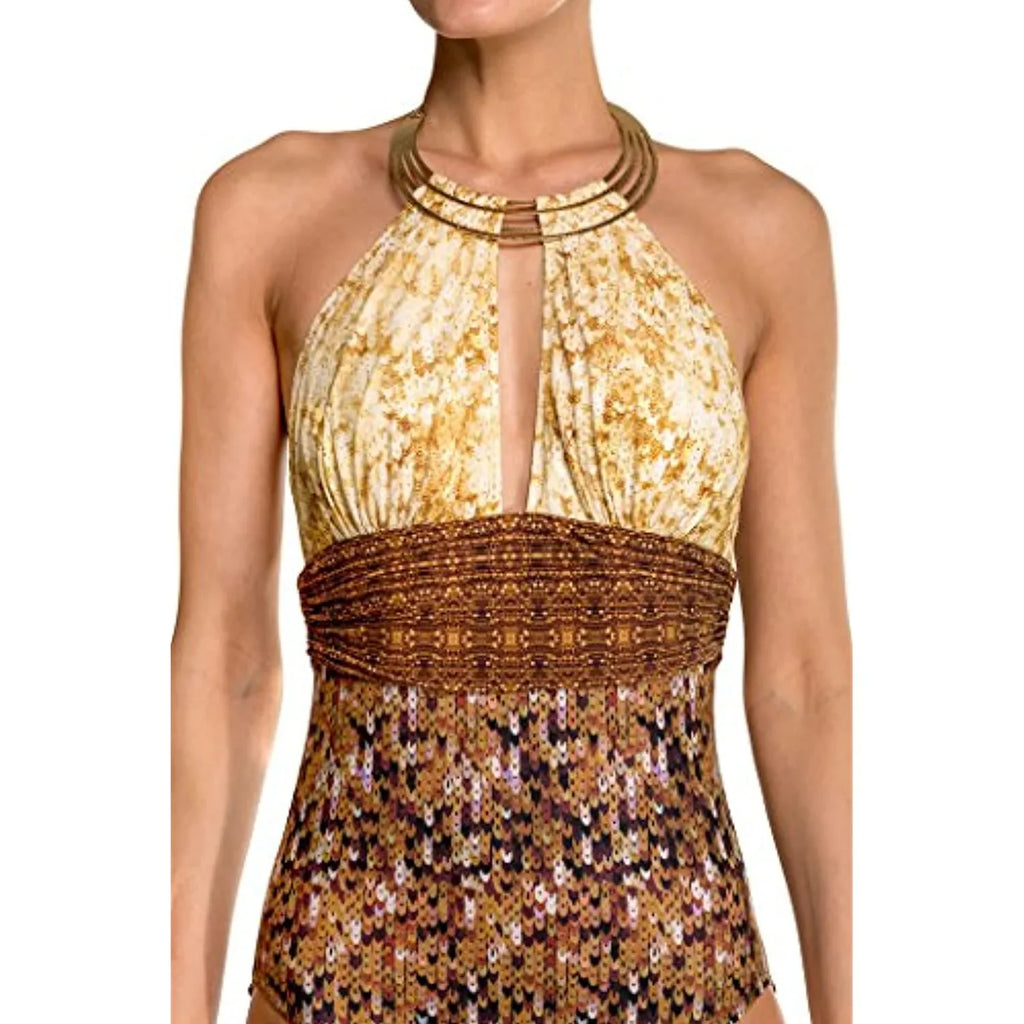 Piece One Women's Halter Gottex Gold L'Amour (8) Swimsuit