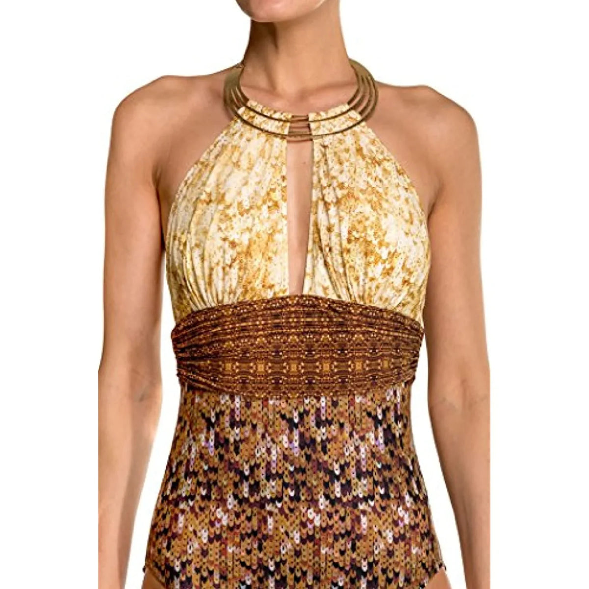Piece One Women's Halter Gottex Gold L'Amour (8) Swimsuit