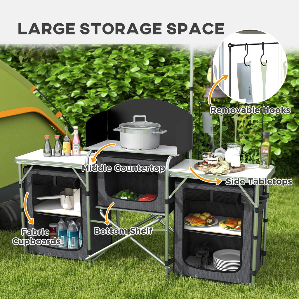 with Camping Cupboards Folding Kitchen Windshield Fabric Outsunny Black
