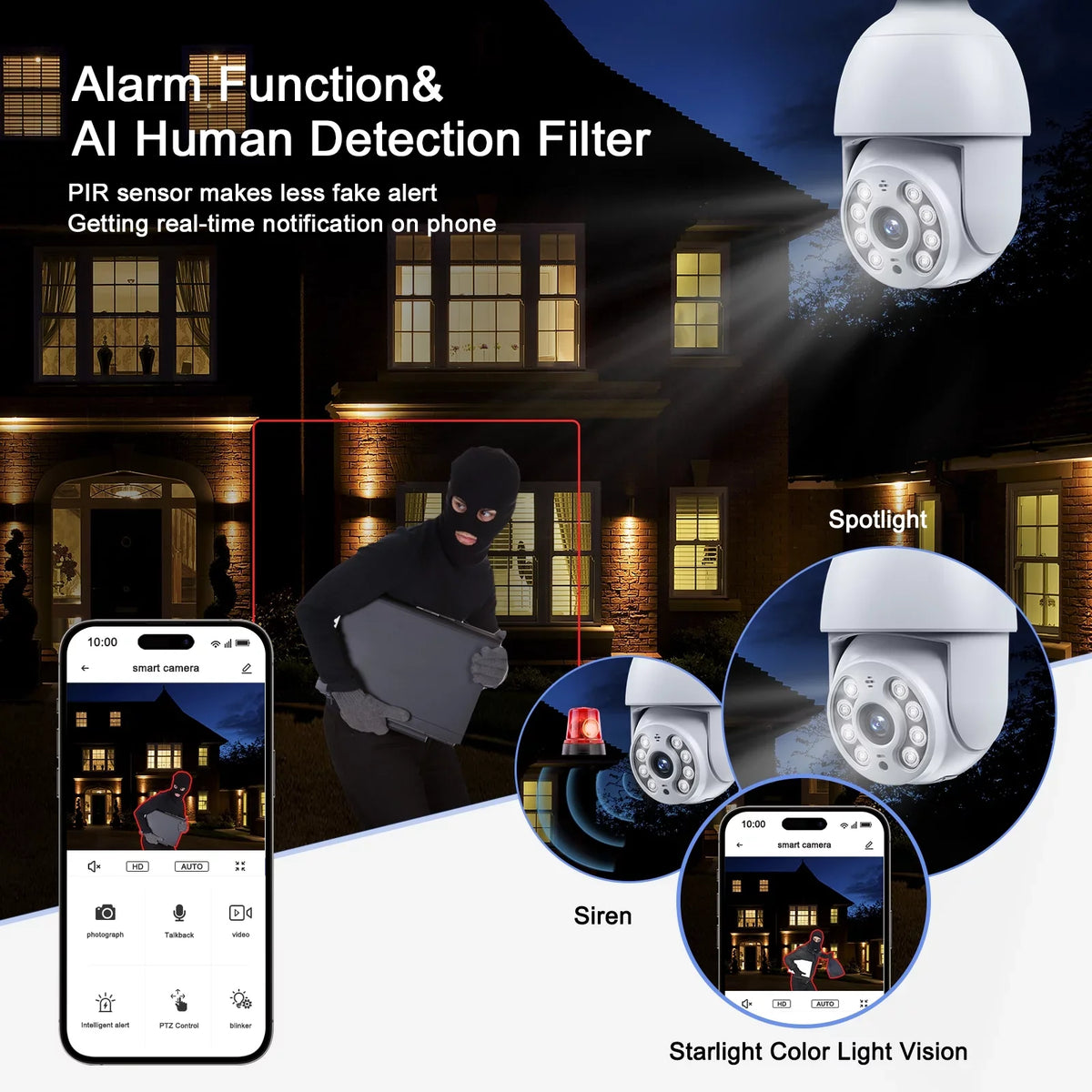 Security 2 Bulb Surveillance Packs Outdoor Camera Indoor WiFi Light SC30 Toguard PTZ Dome 2K/4MP Wireless Camera