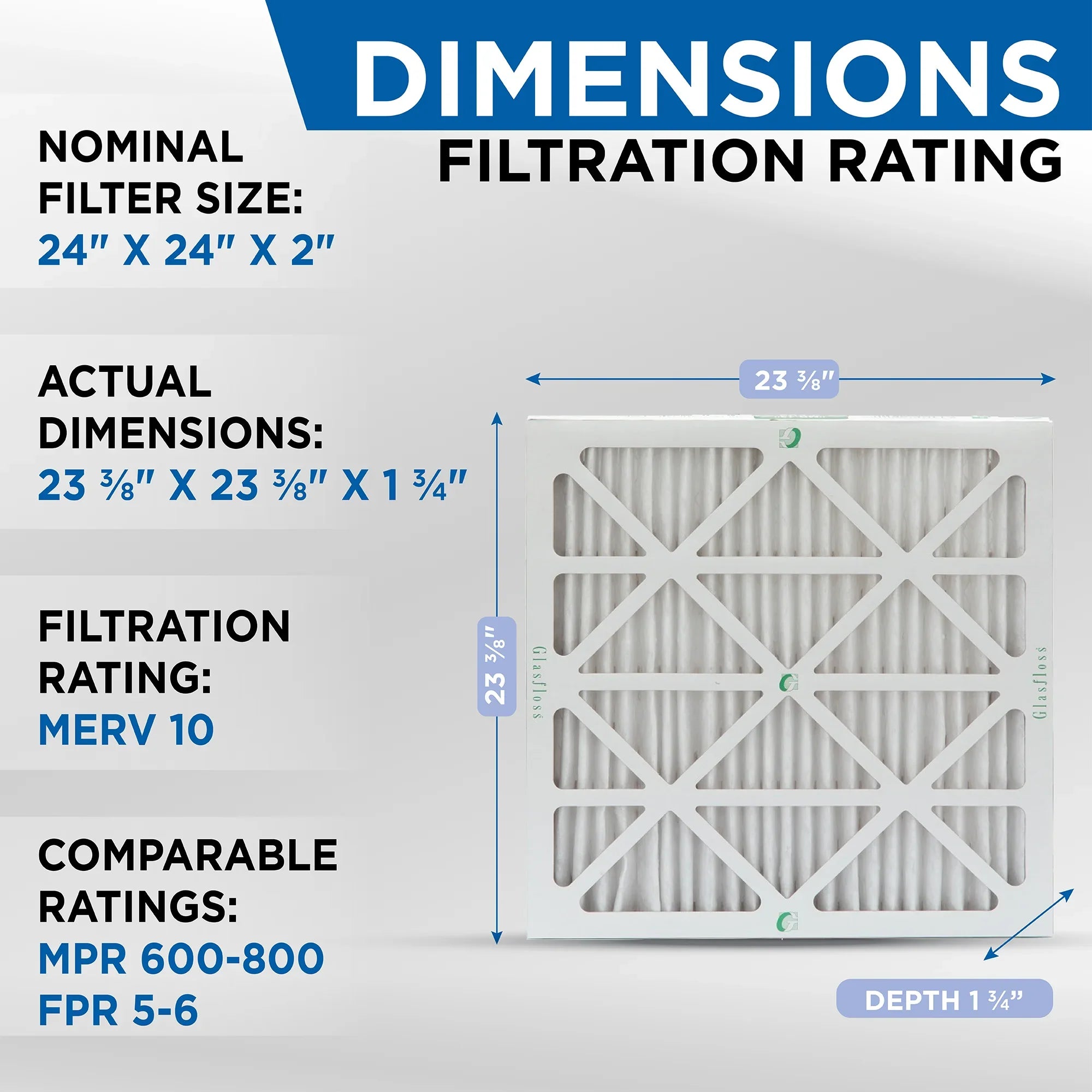 Size: MERV Exact 8 Pack 23-3/8 Furnace Glasfloss x ) 24x24x2 x Industries. 1-3/4 23-3/8 Filters AC Air by ( Pleated 10