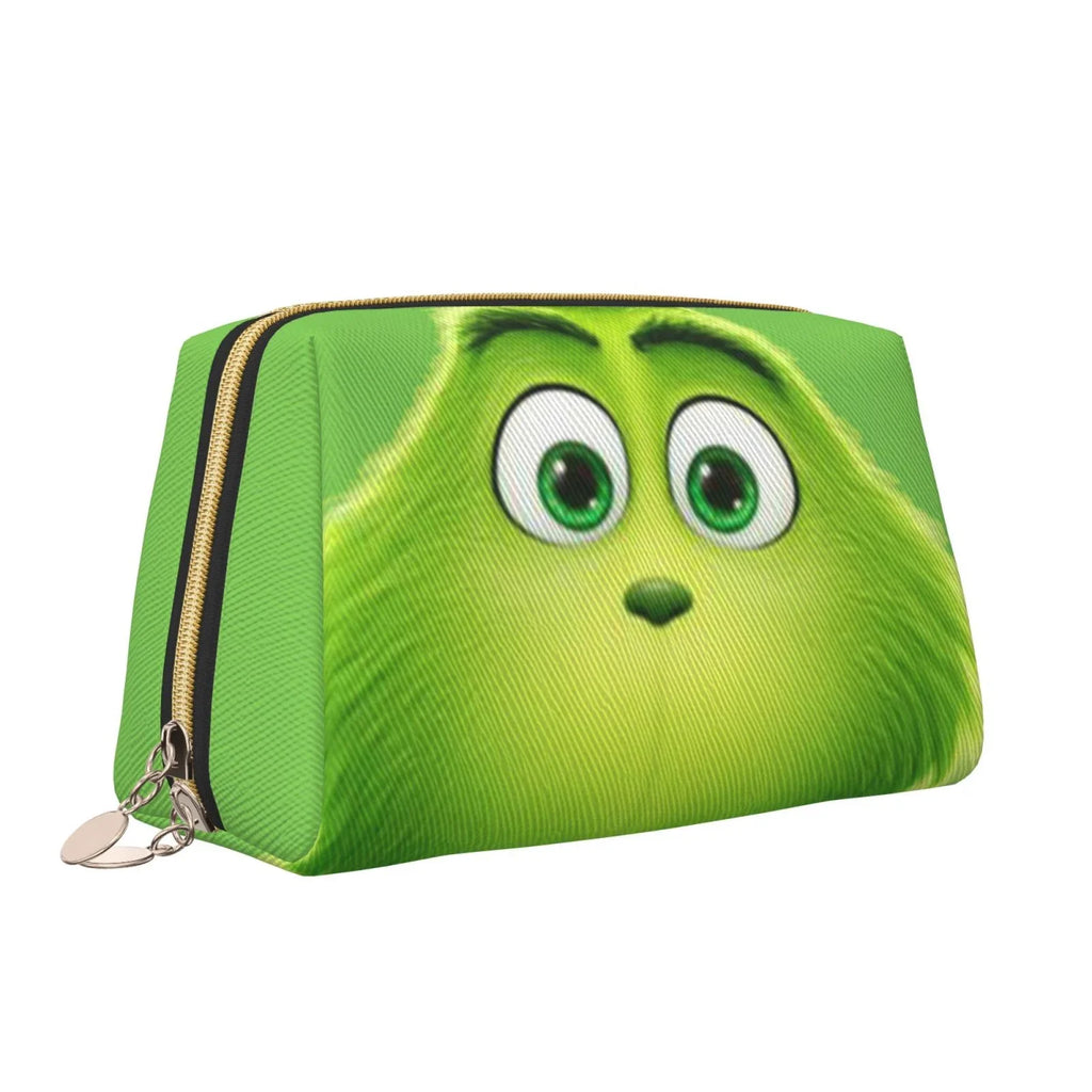 Green Bag Travel Cosmetic Organizer Portable Grinch Leather Makeup Purse Pouch Gift Bag Toiletry Storage