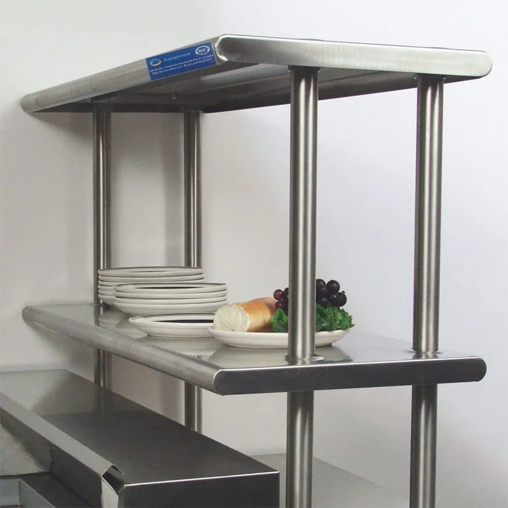 Kitchen Stainless 30" Double Shelving Combo Shelves & | | Overshelf With Table Table Two Tier Steel 30" 12" Metal Wide x Work Prep