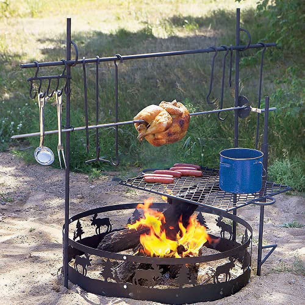 Open Swivel Over Campfire Adjustable Carry Guide Height Gear Grill or Fire w/Canvas Bag Pit, Fire