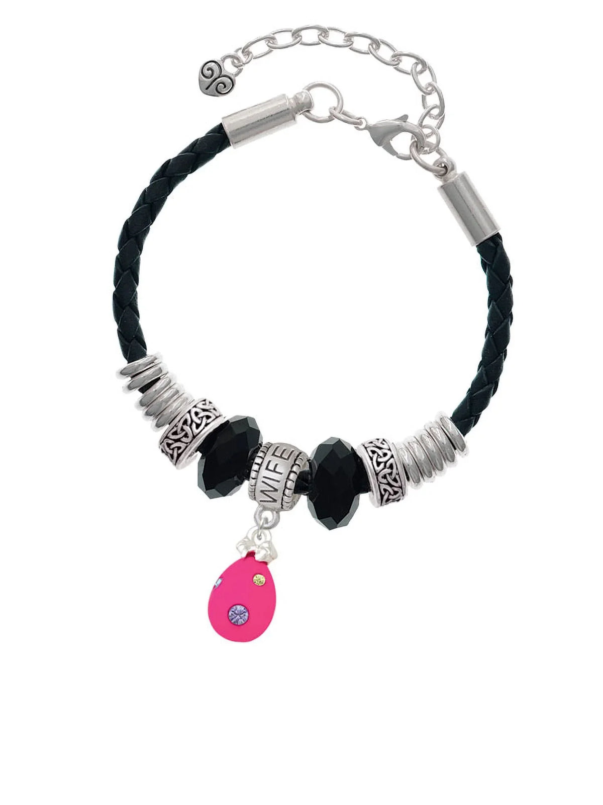 Extender Crystal Hot Wife Celtic Pink Leather Jewelry Bracelet, Easter Color Delight Dots 7"+2" Bead Knot with Egg