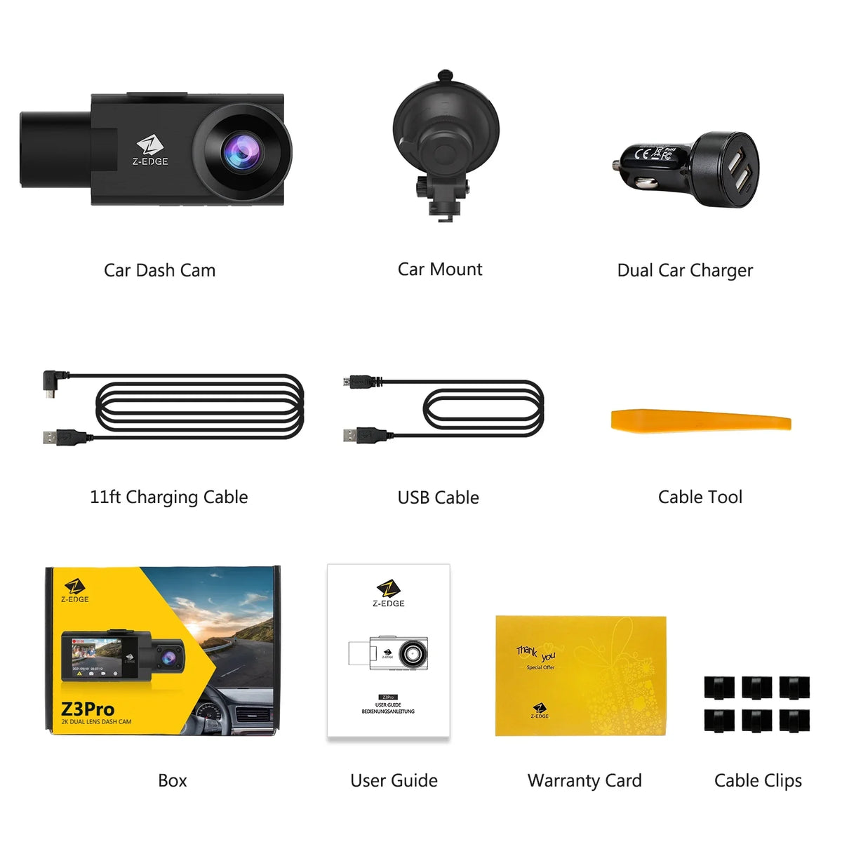 WiFi Version Dual Inside 2K+1080P Dash Cam, Z3Pro Z-Edge New Dash and Front Cam