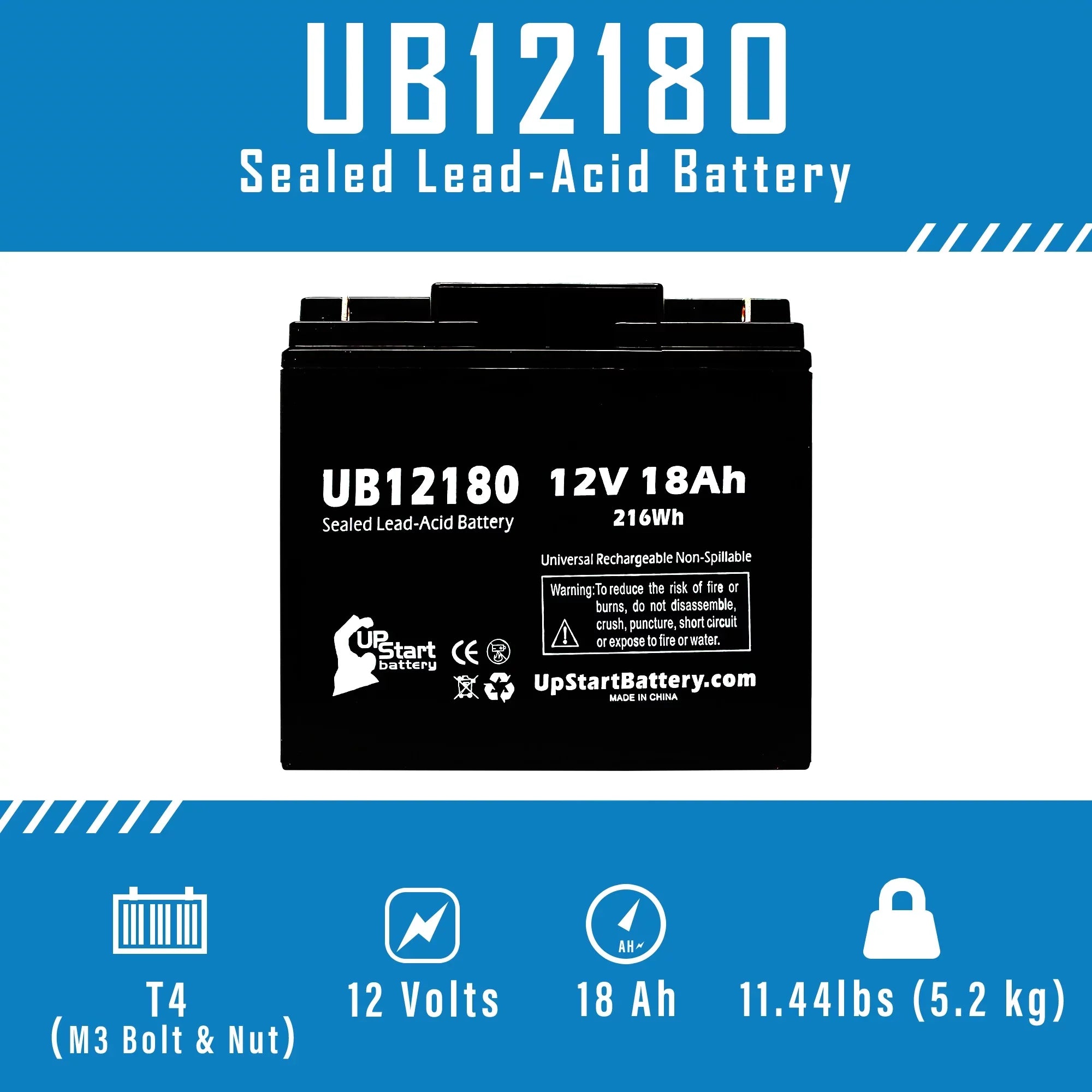 '- 18Ah, Pitcher 3x AGM, Terminal, 18000mAh, Universal CF12V18 Lead UB12180 T4 SLA) Battery Acid Sealed Battery Eagle Pack Compatible (12V, Replacement -