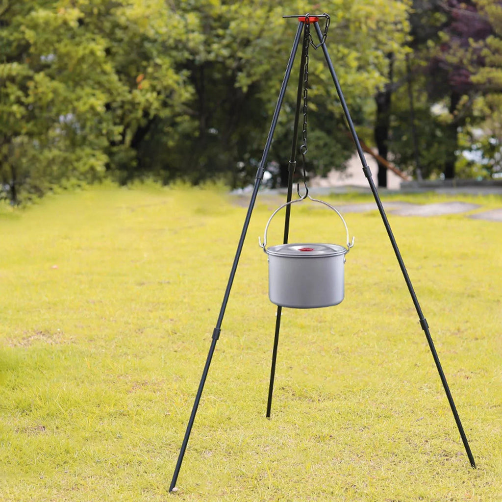 Accessory Tripod Cooking with ing Adjustable Stand Outdoor Grill , Portable Campfire Black Tripod, Pot Camping Aluminum Picnic Cookware