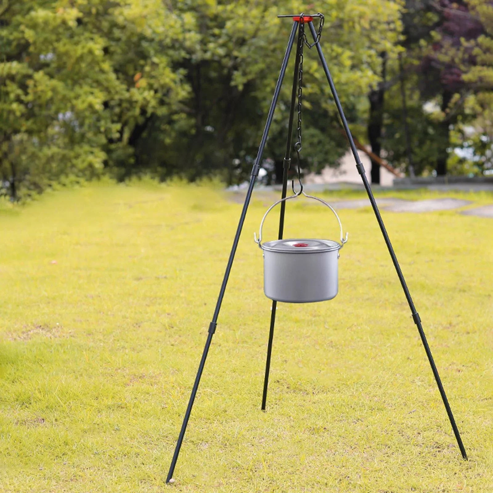 Accessory Tripod Cooking with ing Adjustable Stand Outdoor Grill , Portable Campfire Black Tripod, Pot Camping Aluminum Picnic Cookware