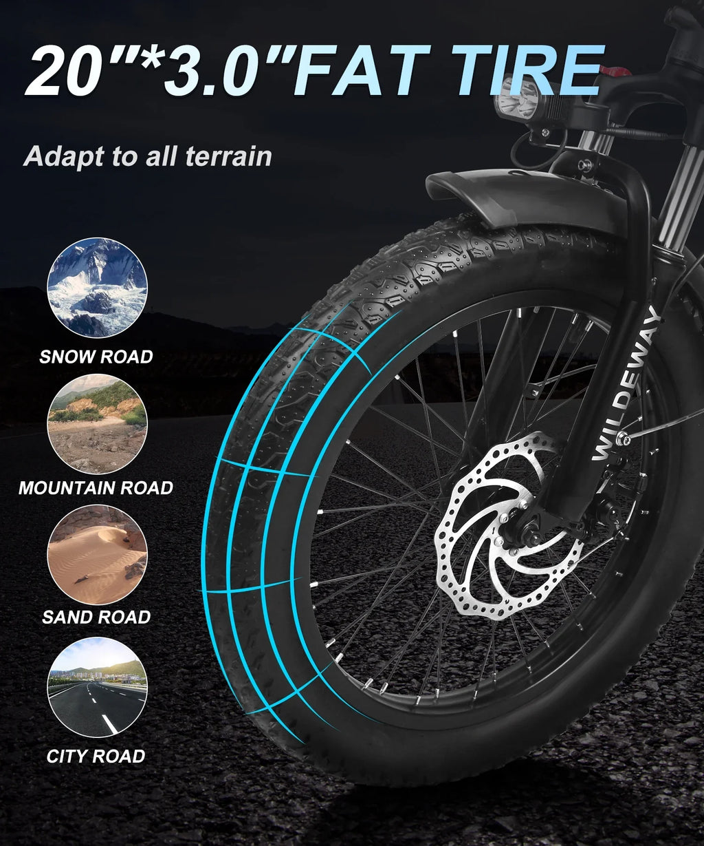 Snow Speeds, ,750w Adults Fat 32ah Wildeway 7 Electric Battery Folding Motor，48v Mountain 20×3.0 City Ebike Removable for Tire , Bicycle Beach