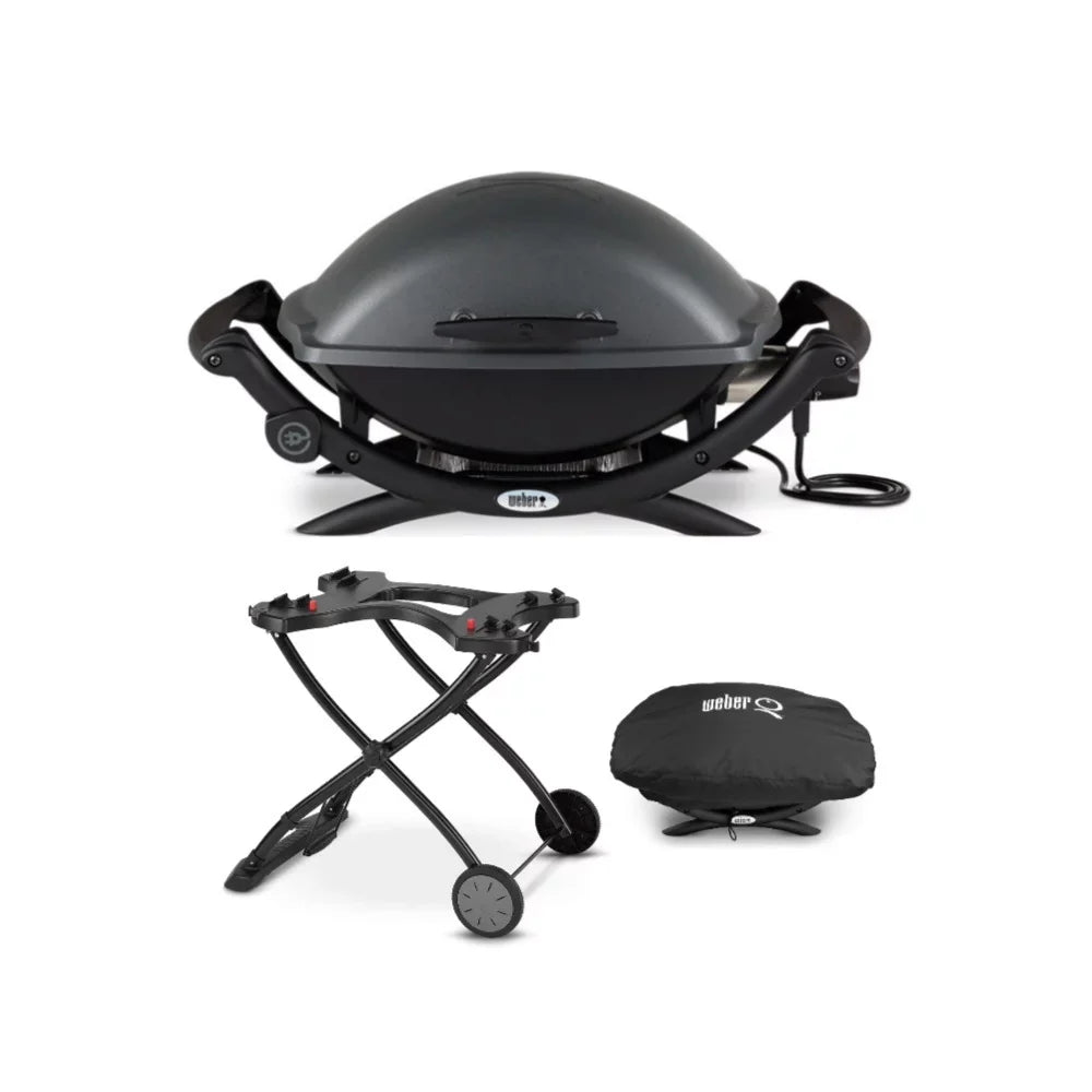 Q Grill Weber (Black) Cover 2400 Grill with Cart and Bundle Electric