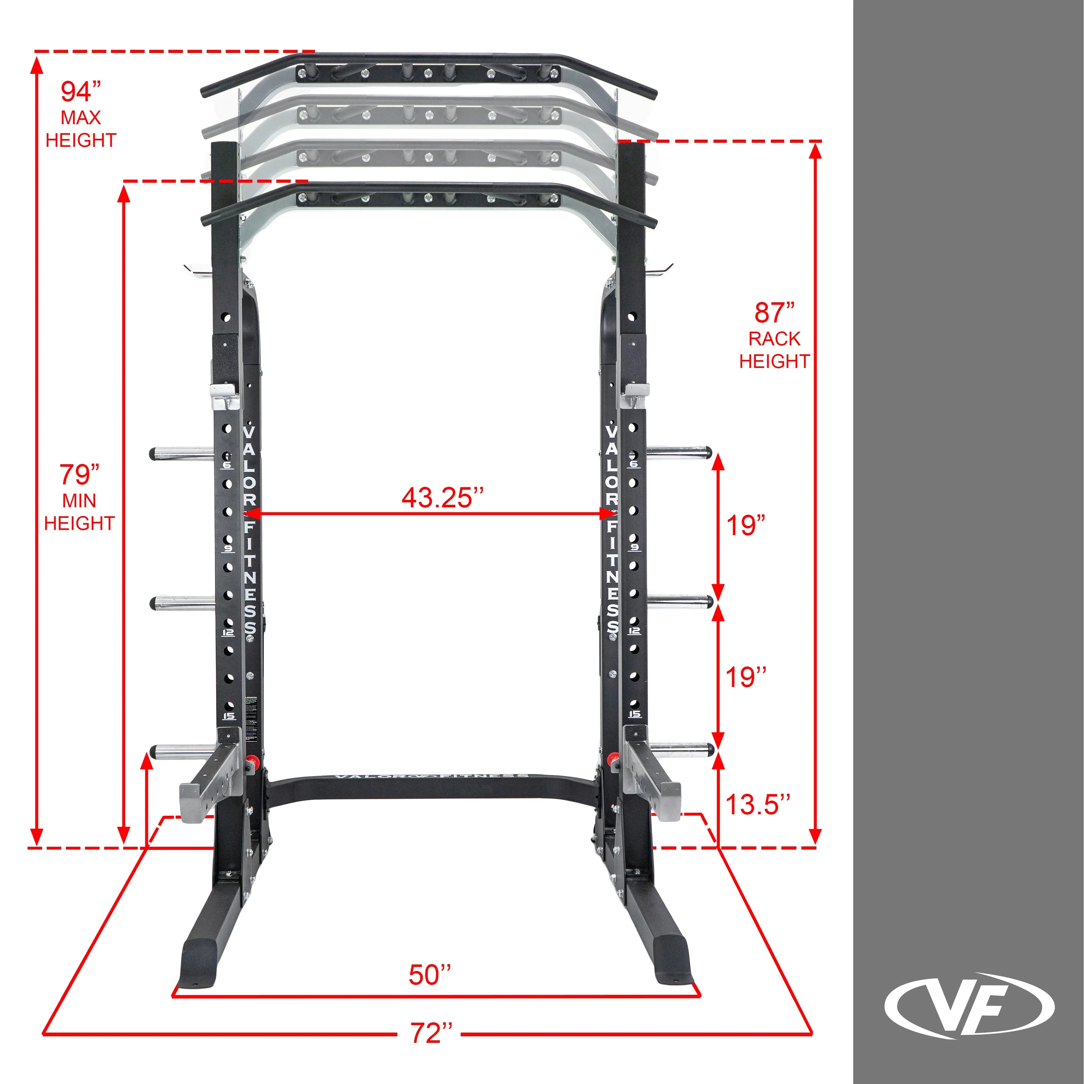 Squat Resistance 5 – -BD-58 Machine and Position Half Up Pegs Storage, Station Multi-Grip Fitness lbs – Equipment Power 1000 Adjustable Rack Height, Plate Max Valor Rack & Band – Bar Pull -