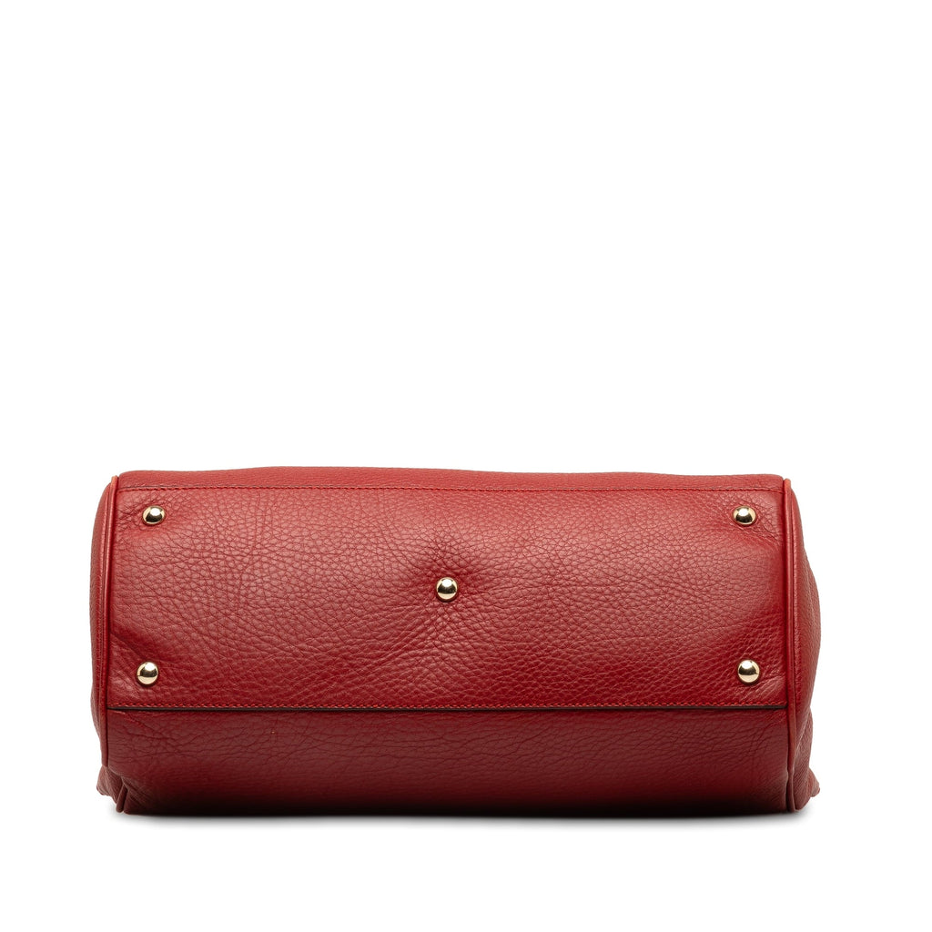 Leather Gucci Calf Authenticated Satchel Shopper Pre-Owned (Good) Unisex Red Medium Bamboo