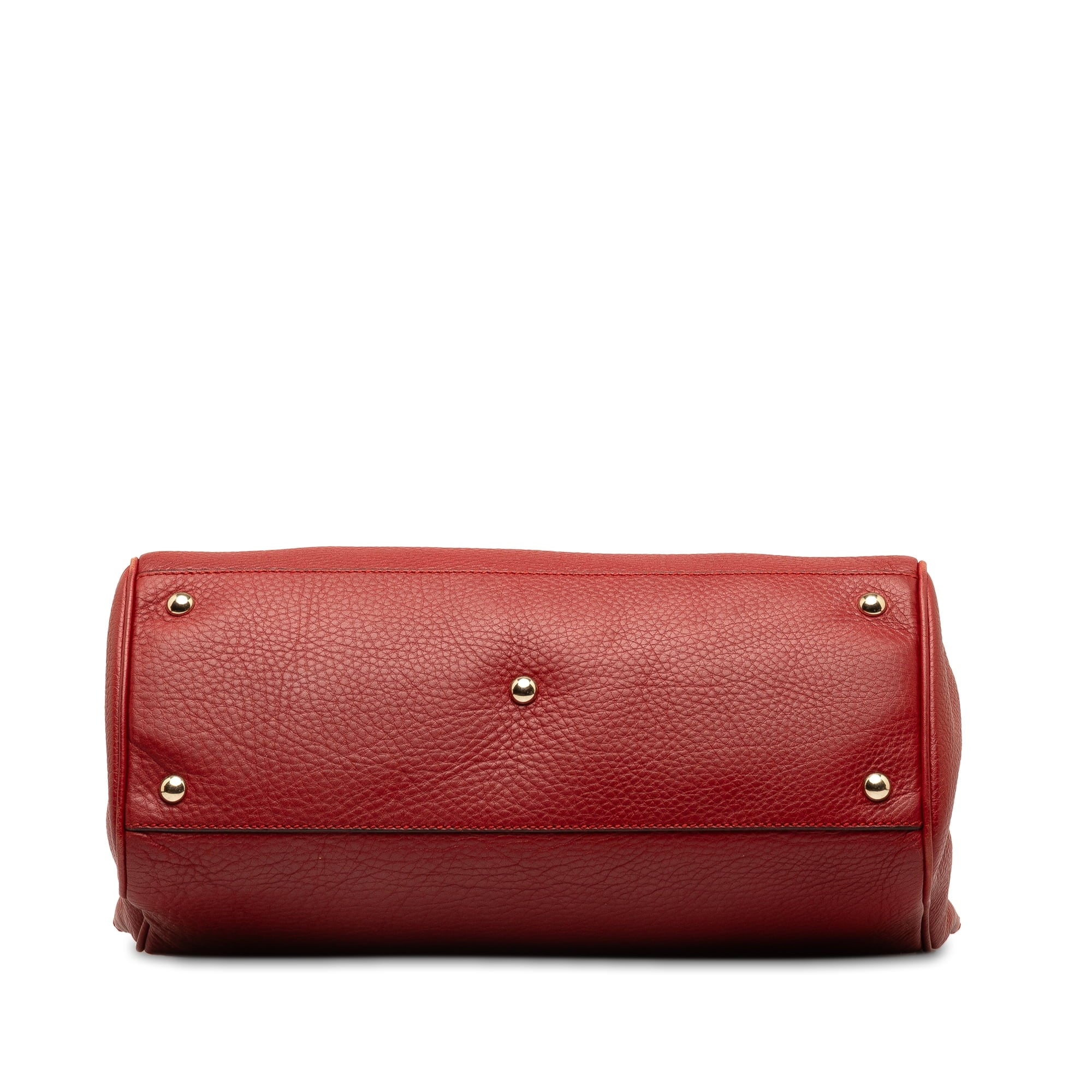 Leather Gucci Calf Authenticated Satchel Shopper Pre-Owned (Good) Unisex Red Medium Bamboo
