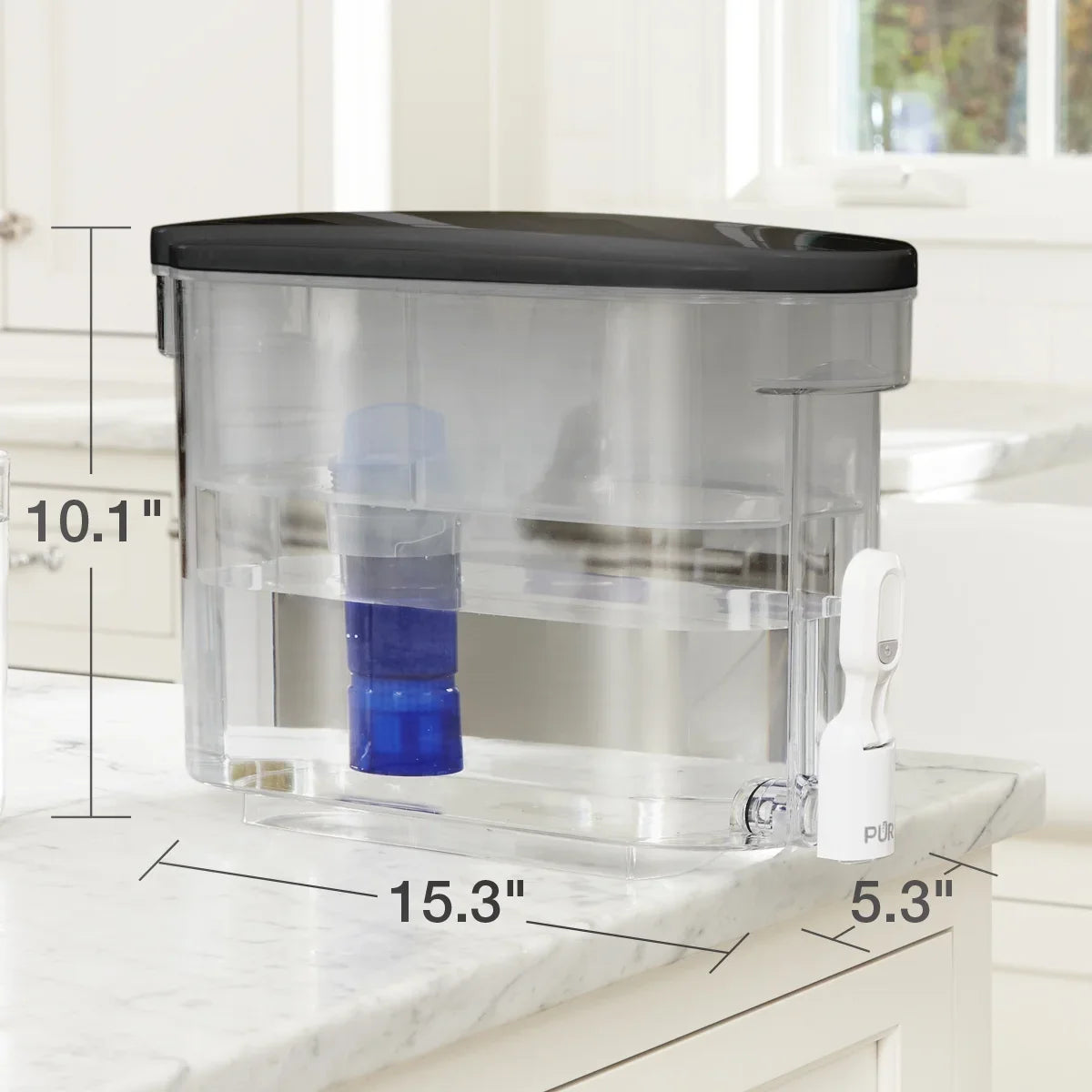 PUR x DS1810BA L 30-Cup 10.1" Smoke, 5.3", x Dispenser PLUS 15.3" H System, W Filter Water
