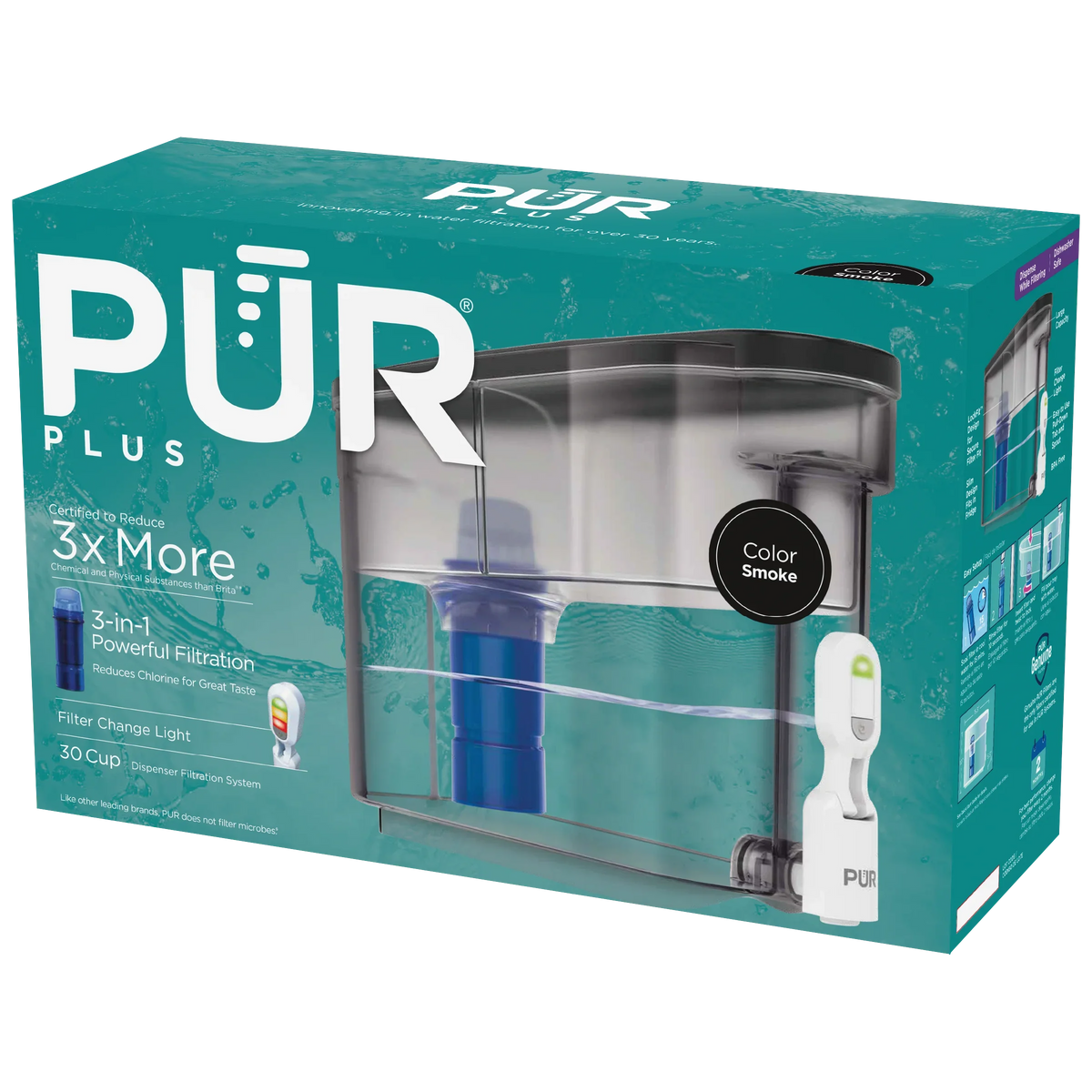 PUR x DS1810BA L 30-Cup 10.1" Smoke, 5.3", x Dispenser PLUS 15.3" H System, W Filter Water