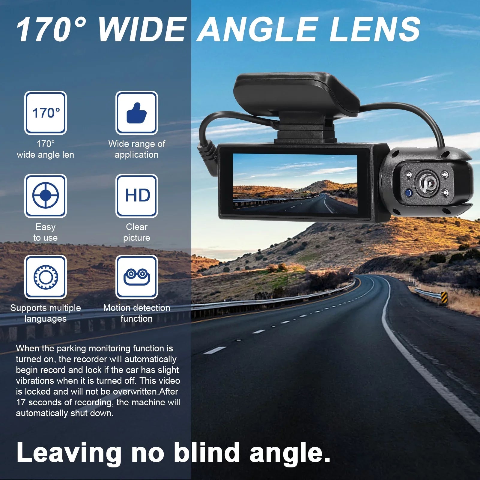 Auto DVR Tomshoo Motion language, Detection, Lens Vision Night Car Dual Wide Angle, Recorder, Cam, 170° Dash Multi