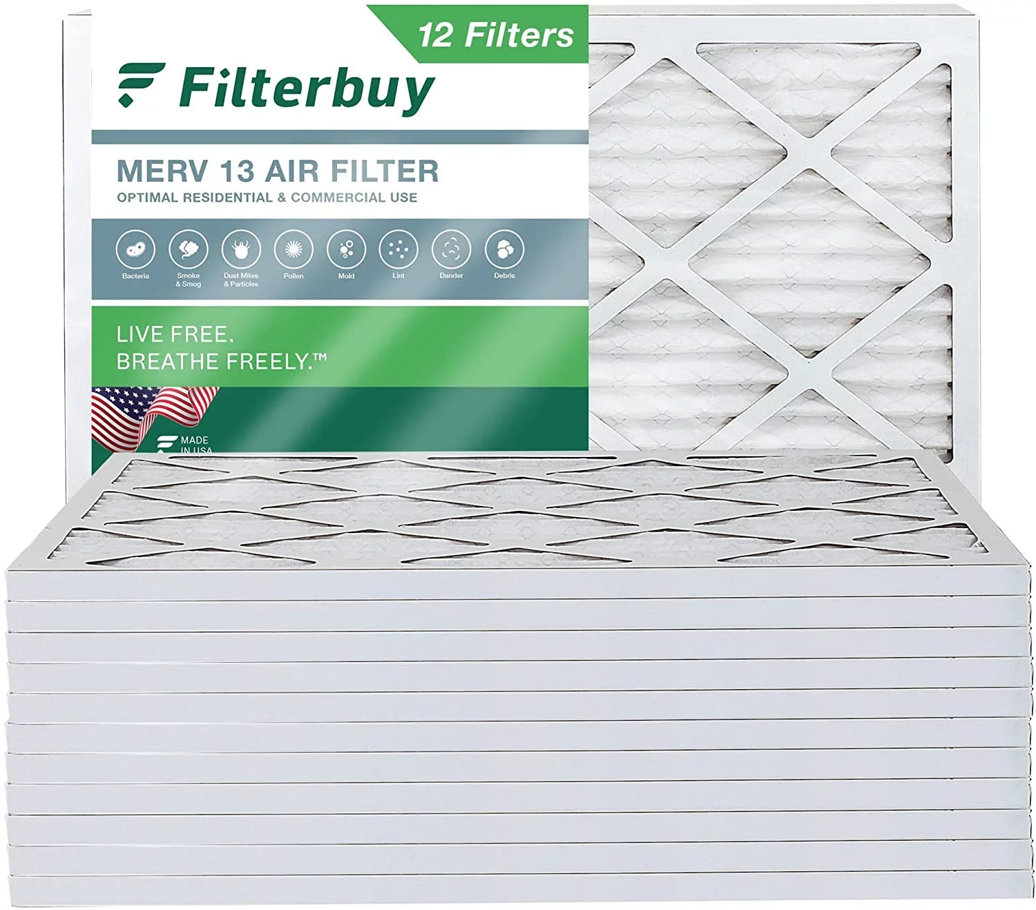 Filters (12-Pack) MERV HVAC Filterbuy Pleated Air AC 13 Furnace 18x20x1