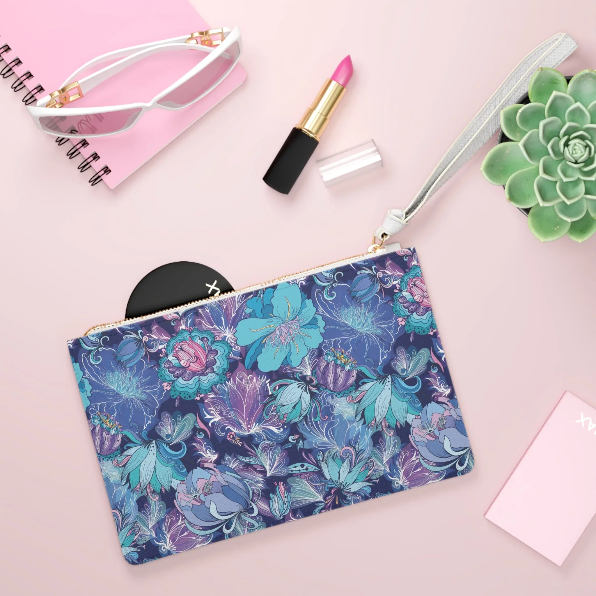 Bag Fusion Clutch Navy, Floral Purple, White