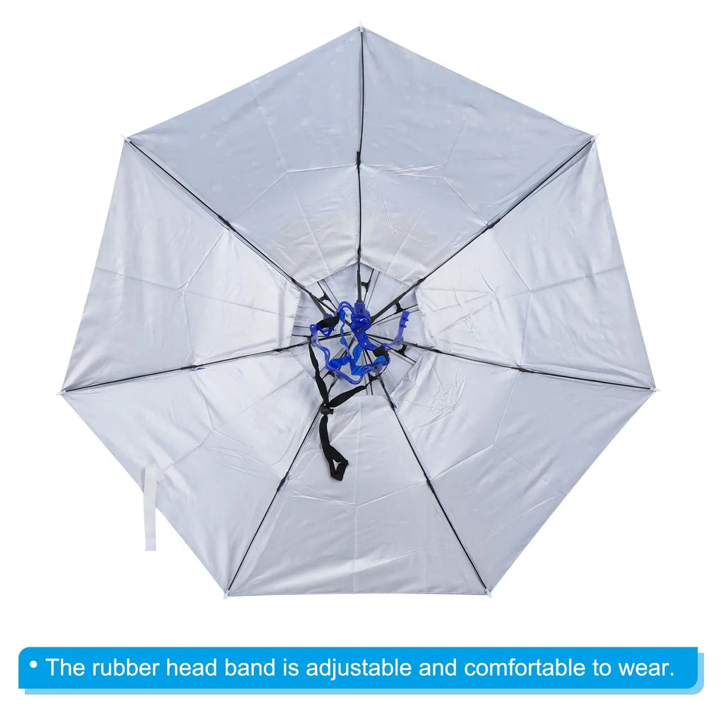 Head Double Blue Cap Layer Umbrella OD Uxcell 37.4" Rain Strip, with Sun Folding Oxford Hat, Fabric