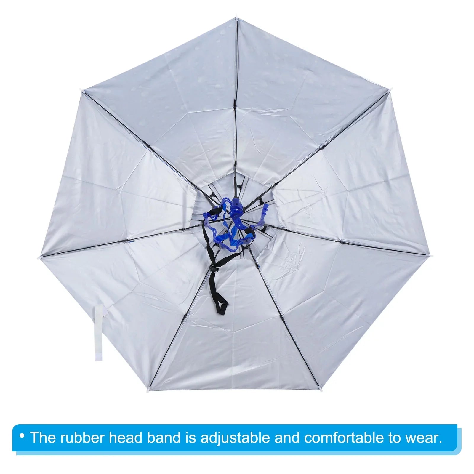 Head Double Blue Cap Layer Umbrella OD Uxcell 37.4" Rain Strip, with Sun Folding Oxford Hat, Fabric