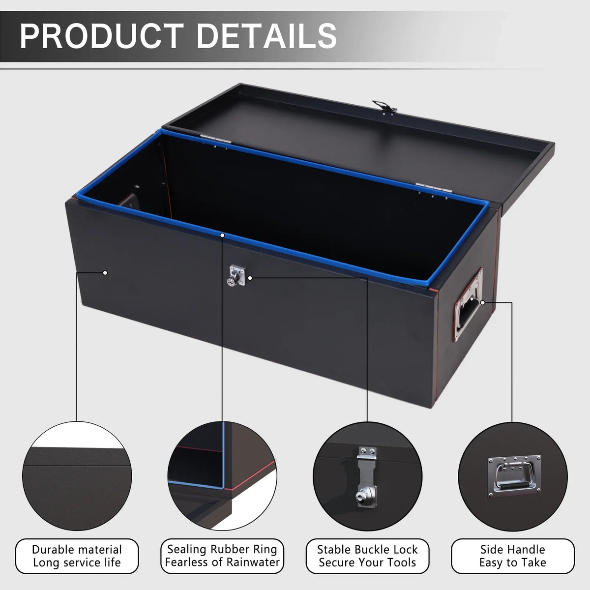 Handle, Black Side Heavy - 31" Duty Box Lock Keys Steel Truck and Walnest Tool with