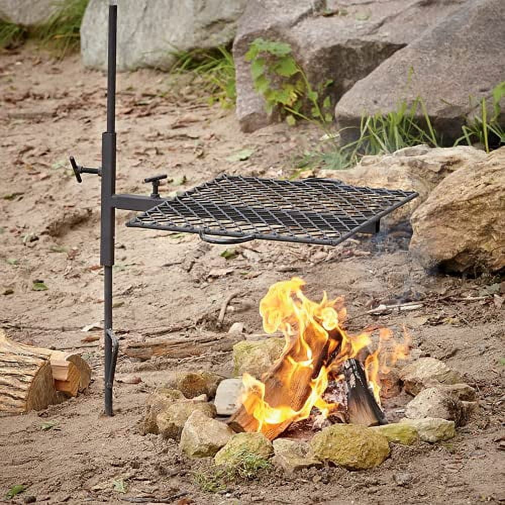 Open Swivel Over Campfire Adjustable Carry Guide Height Gear Grill or Fire w/Canvas Bag Pit, Fire