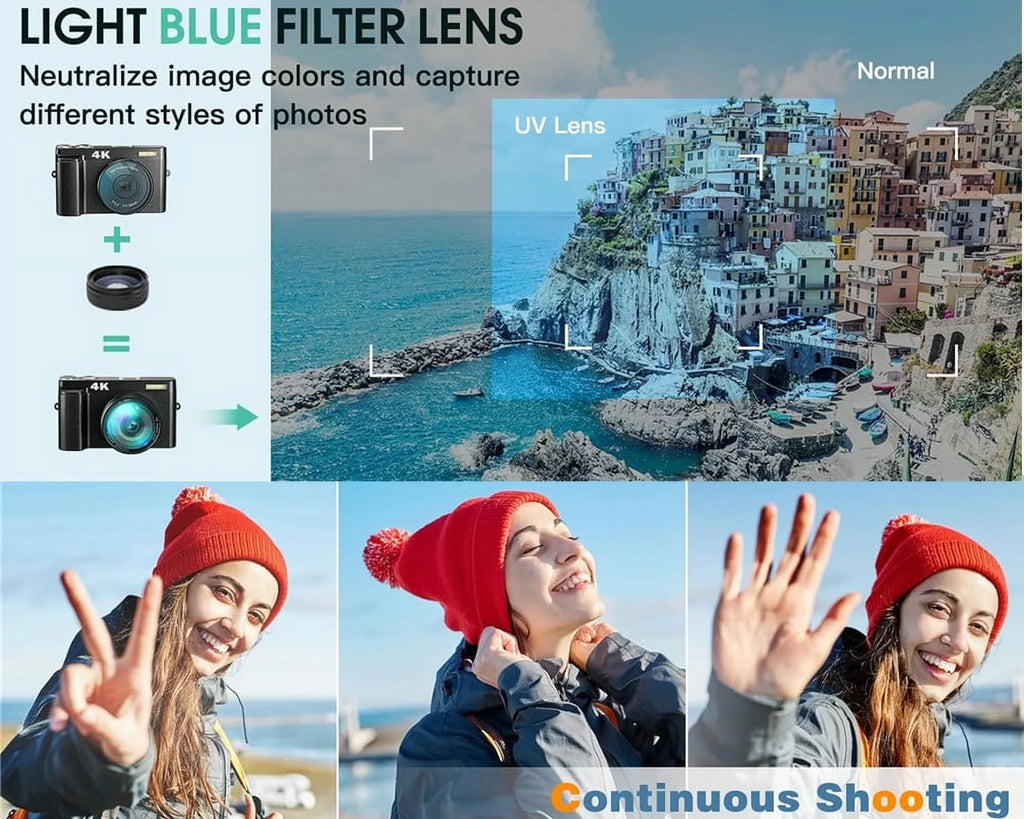 for Camera Zoom Camera 32GB Cameras Autofocus Vlogging 4K Card Digital Digital Video YouTube 16X with for Photography 48MP