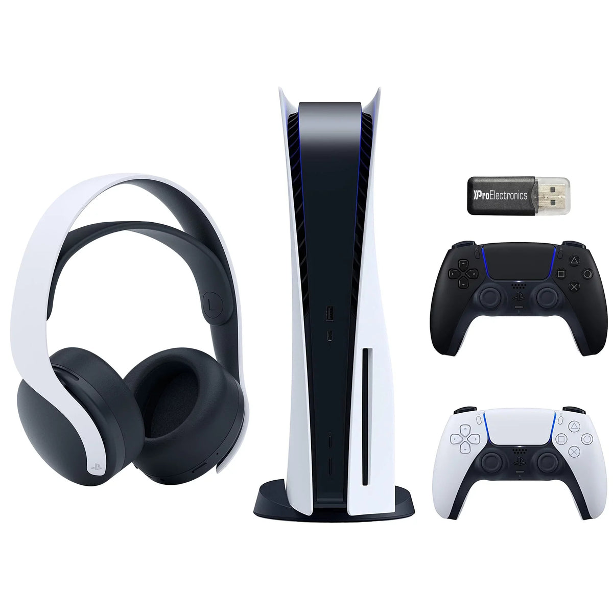 with Bundle (PS5 Disc) Headset 3D 5 Wireless Playstation and Adapter Card USB Controller, MicroSD Sony PULSE Black Disc Extra Gaming