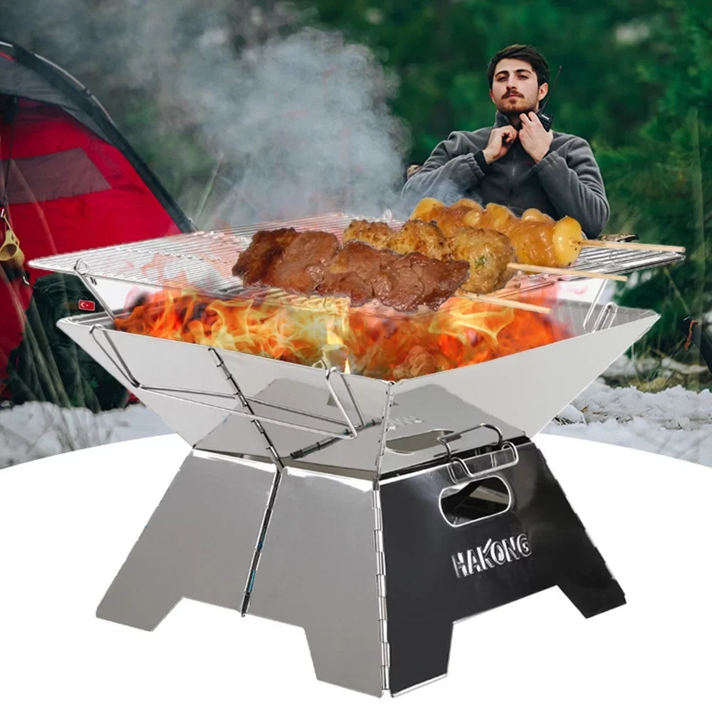 for Traveling Foldable BBQ Picnic Steel HAKONG Design Portable Grill and Stainless Perfect Barbecue