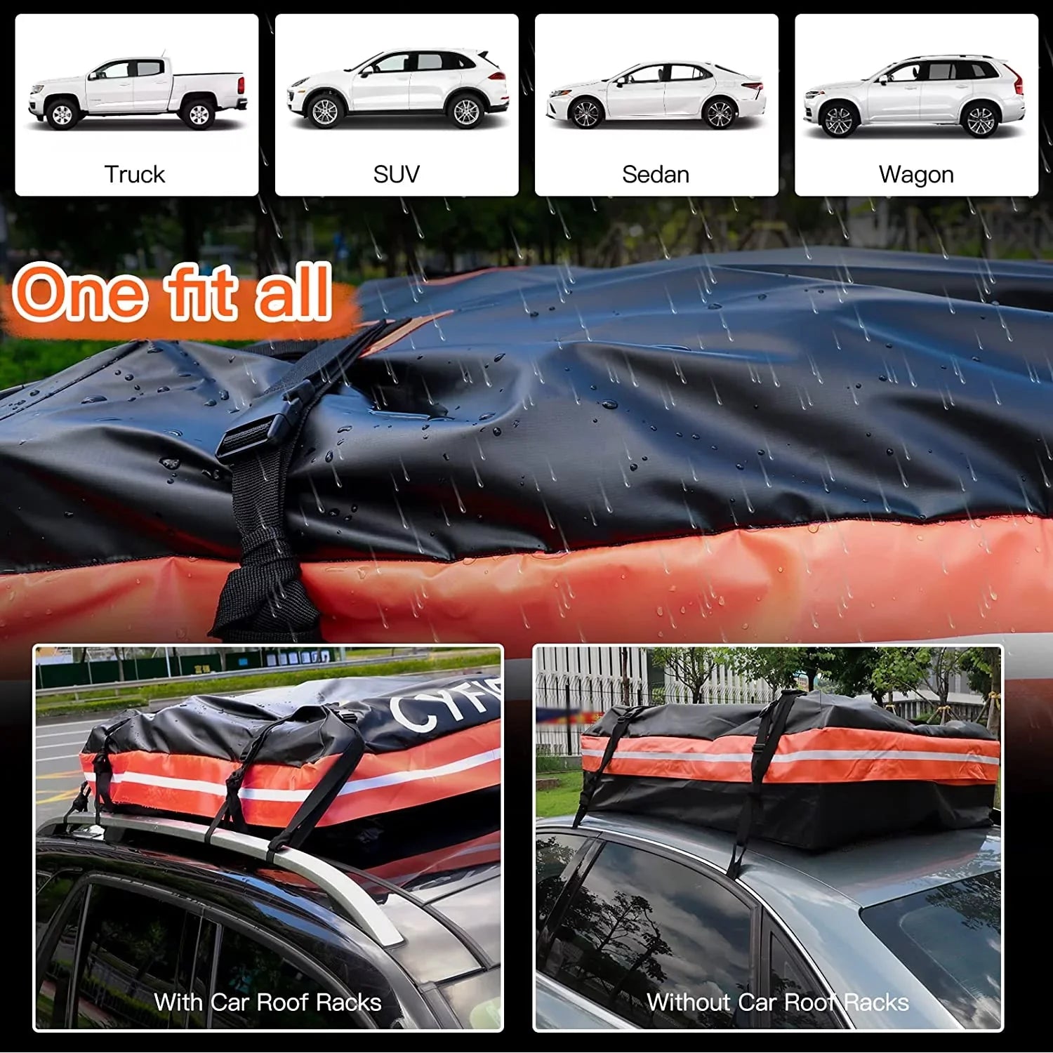 Cargo Hooks, Cars Straps, Top Carrier Car 15Cu. Rack, Bag 6 for Bag Reinforced Door for Includes with/Without Rooftop Anti-Slip Tearproof, All Car,SUV 8 & Storage Mat, ft Cyfie Waterproof