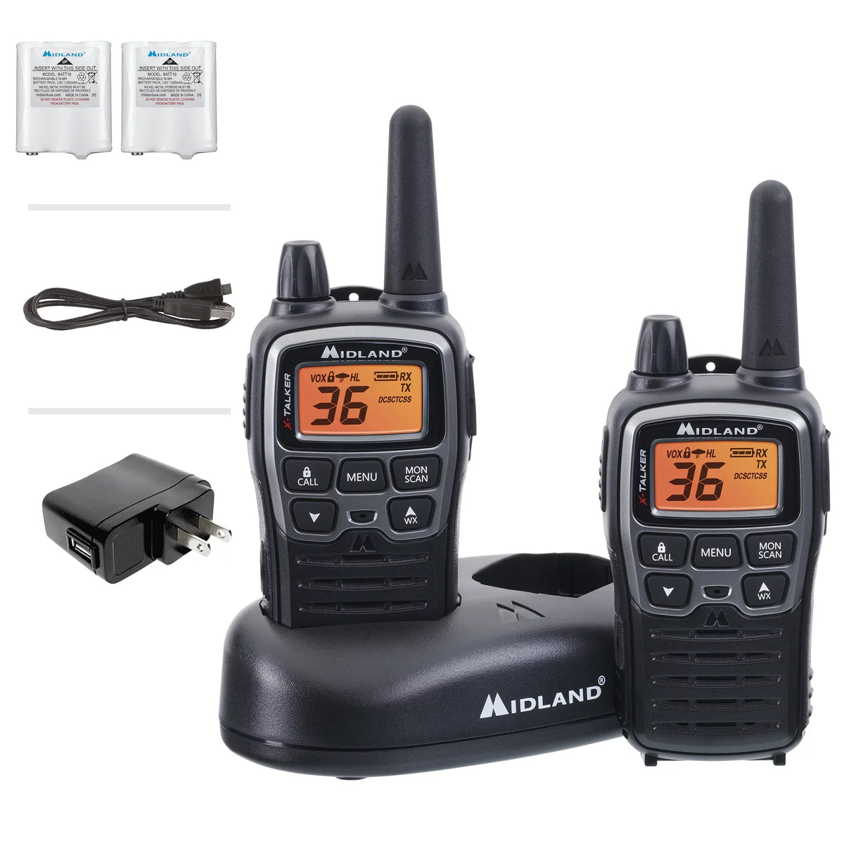 Channels, FRS 38-mile, Midland Walkie T71VP3 bundle X-Talker 36 Talkies, Two-Way Black Radio