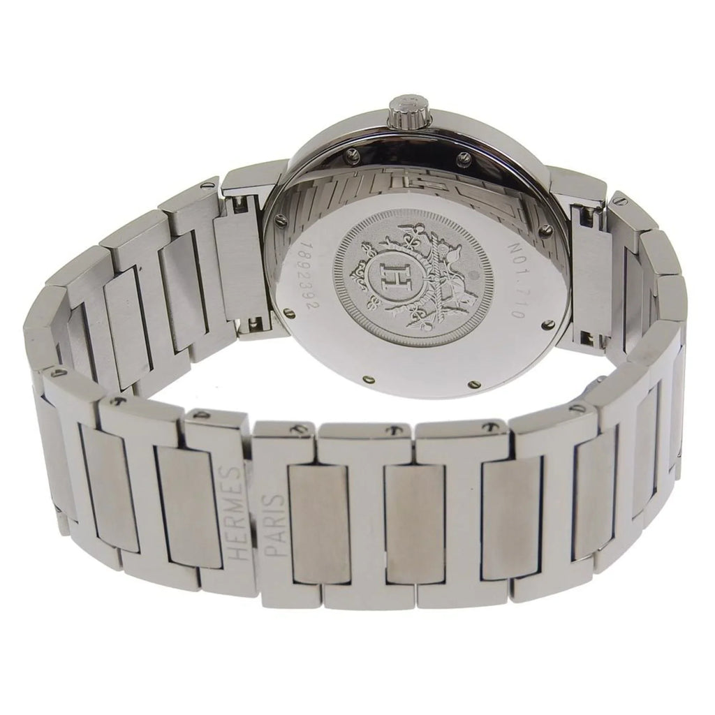 Dial Analog Men's Made Display Hermes Swiss Silver Nomad (Fair) Quartz NO1.710 Stainless White Pre-Owned Steel Watch