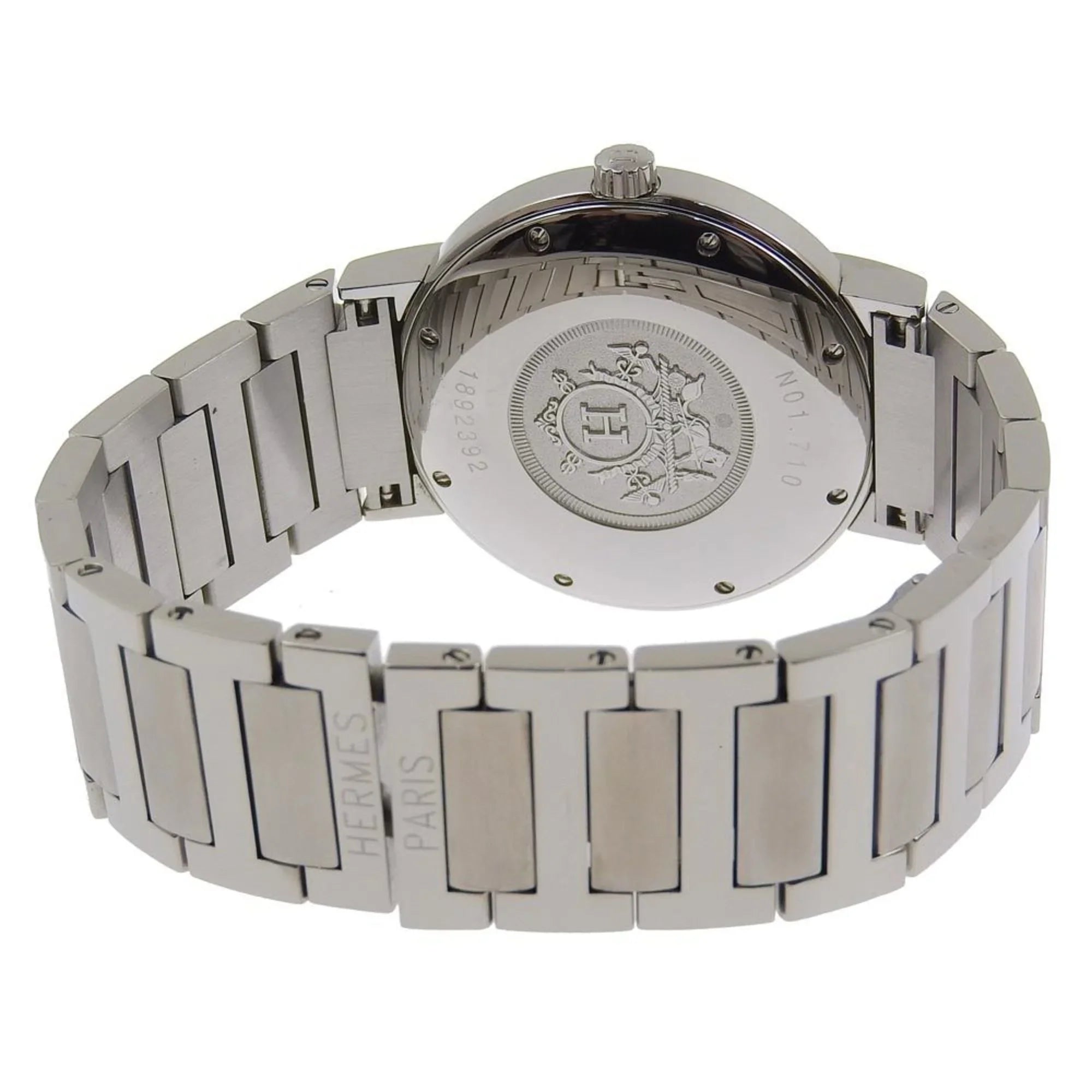 Dial Analog Men's Made Display Hermes Swiss Silver Nomad (Fair) Quartz NO1.710 Stainless White Pre-Owned Steel Watch