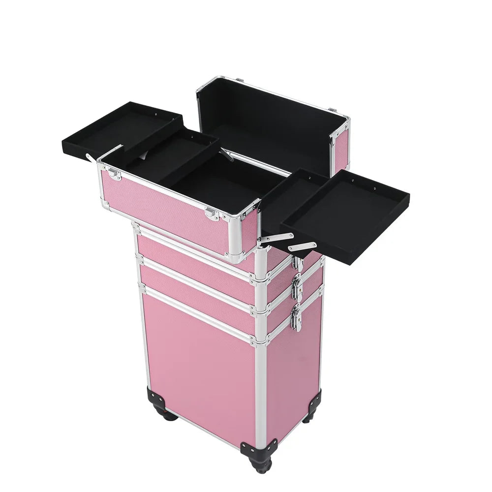Trolley Zeng Makeup Case,Pink Train Rolling Case Drawers with Case Makeup