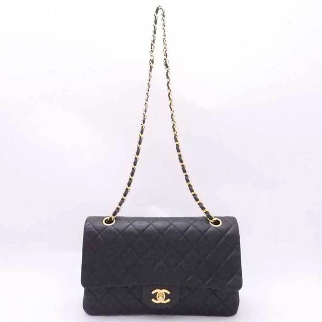 double ladies leather (Good) flap matelasse gold shoulder bag black Chanel CHANEL Pre-Owned
