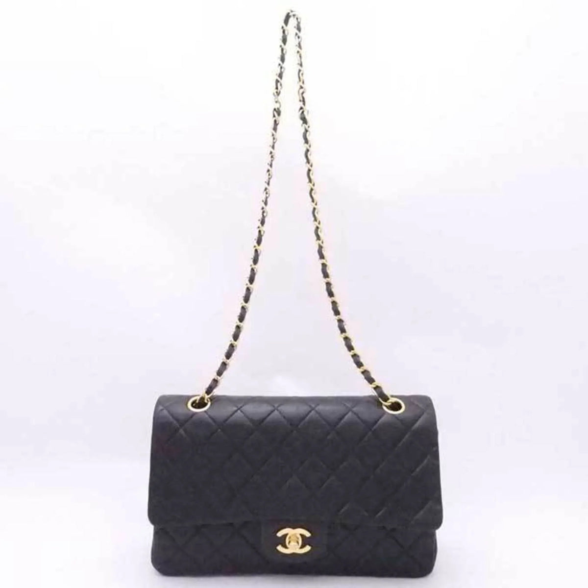 double ladies leather (Good) flap matelasse gold shoulder bag black Chanel CHANEL Pre-Owned