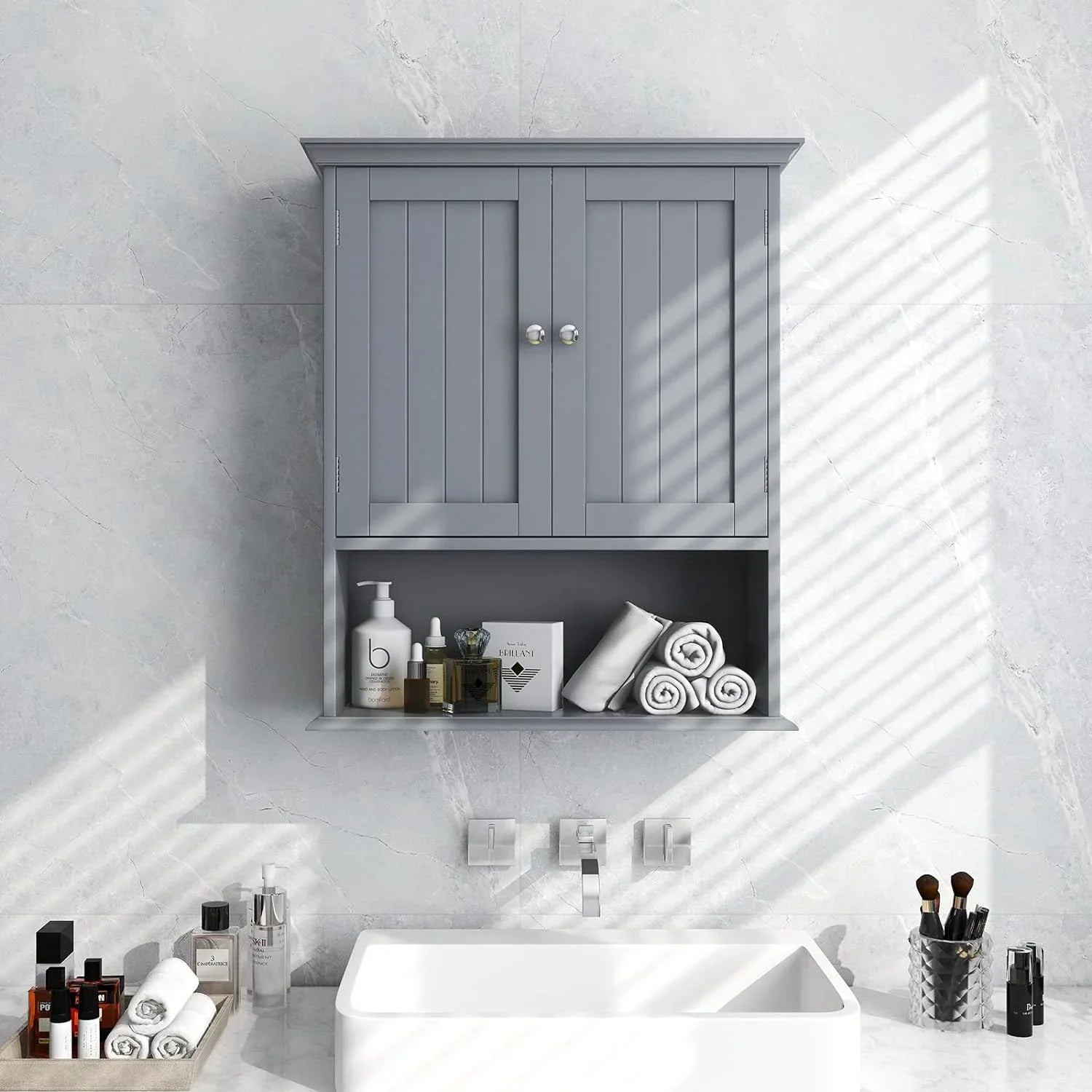 Wall Kitchen with Hanging Cabinet, Room, Cabinet Wall Cabinet Shelves, Bathroom Bathroom & Multipurpose Doors Cabinet, Wooden Medicine Bathroom Storage Living Mounted Grey Storage for