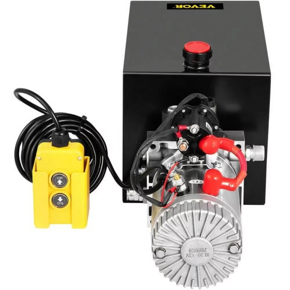 Pump Remote Black 12 Acting Reservoir Quart 12V,with Single Volt Power 13 Control Hydraulic Dump Unit VEVOR 3200PSI Steel Trailer