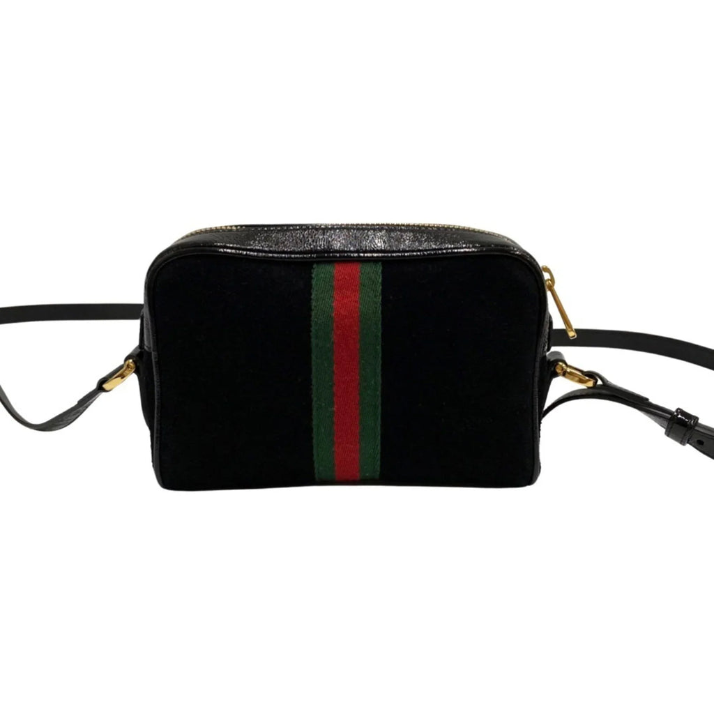 Leather Line Enamel Genuine Black Pre-Owned Shoulder Mini (Good) GUCCI Suede Gucci Sherry Ophidia Bag Hardware GG
