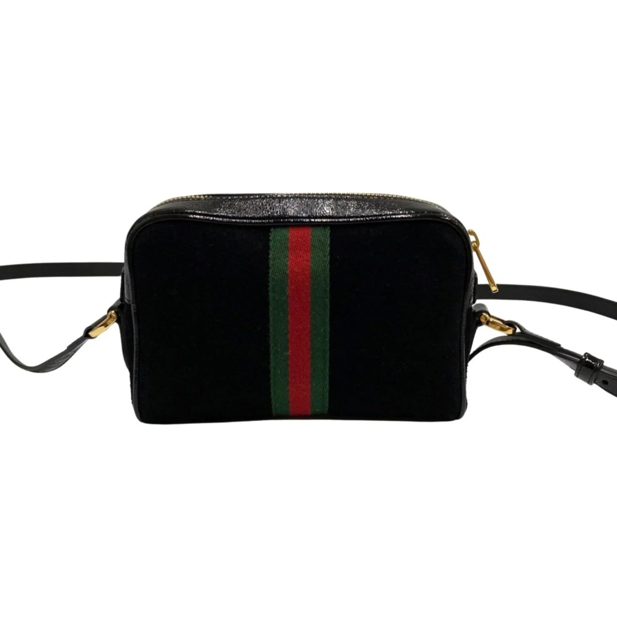 Leather Line Enamel Genuine Black Pre-Owned Shoulder Mini (Good) GUCCI Suede Gucci Sherry Ophidia Bag Hardware GG