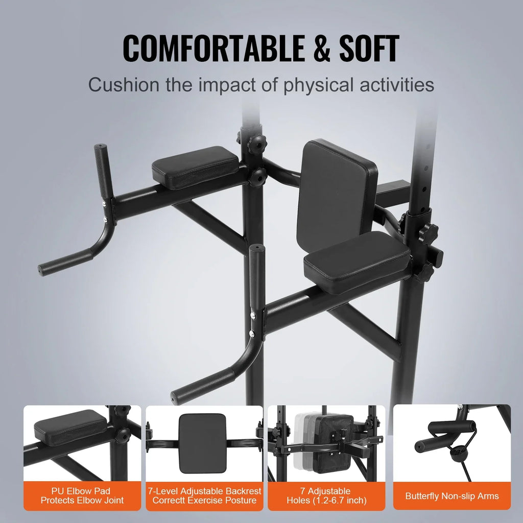 Stand Elbow for Carbon Power Equipment Tower Up Strength Training Workout Adjustable Backrest Station, Heavy Rack Power Frame Height SKYSHALO Fitness Pull Pad, Dip Home w/ Bar Steel Duty