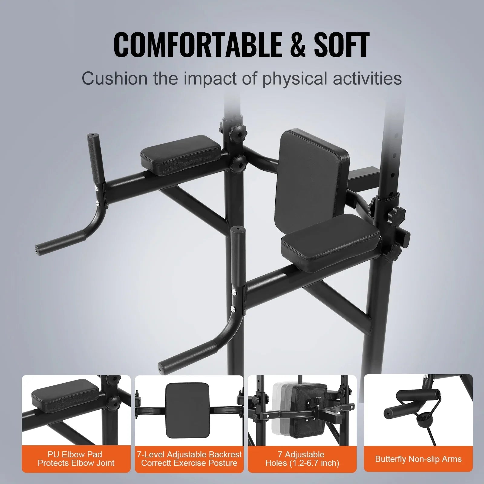 Stand Elbow for Carbon Power Equipment Tower Up Strength Training Workout Adjustable Backrest Station, Heavy Rack Power Frame Height SKYSHALO Fitness Pull Pad, Dip Home w/ Bar Steel Duty