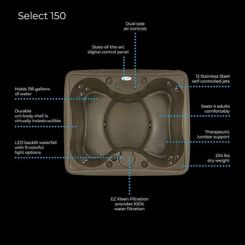 Waterfall, and Keystone Powered Ozone Hot 4-Person Cover, LED Aquarest Jets, and Play Tub Spa By Plug Spas Jacuzzi® 12 & Tub 150 Premium