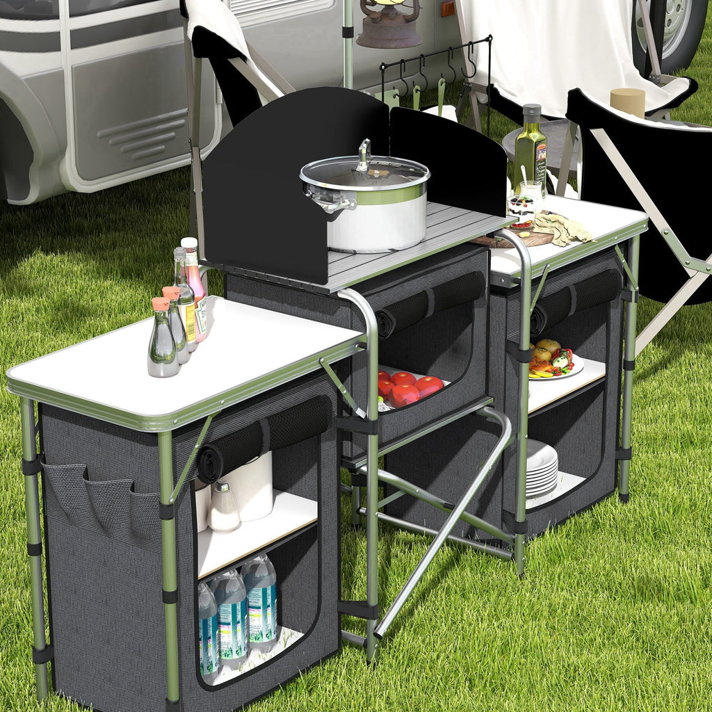 with Camping Cupboards Folding Kitchen Windshield Fabric Outsunny Black