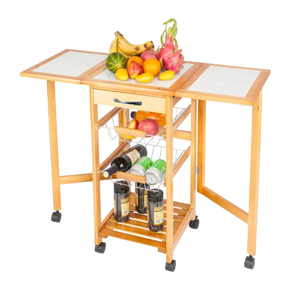 Zimtown Island Rolling Trolley Cart Protable Kitchen Drop Storage Leaf with Drawers Basket,Folding