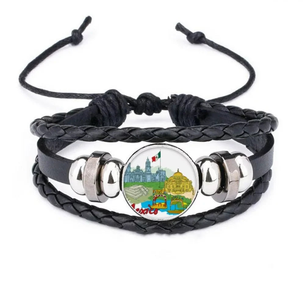Famous Braided Spots Woven Bracelet Tourist Graffiti Flag Culture Leather Mexico Wristband Rope